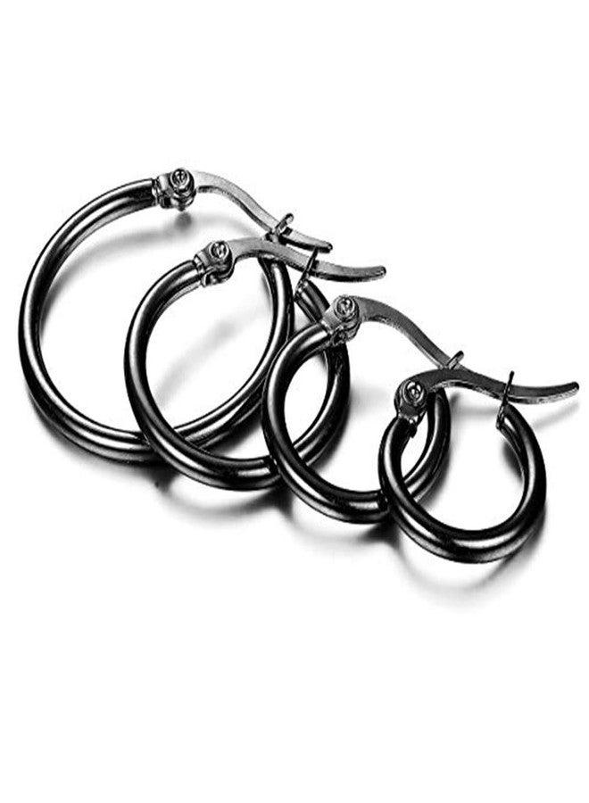 CVAYU 4 Pairs Stainless Steel Round Hoop Cute Huggie Earrings For Women Small Hoop Earring Set(10mm,15mm,20mm,25mm) (Black Tone-4Pairs) - Image 3